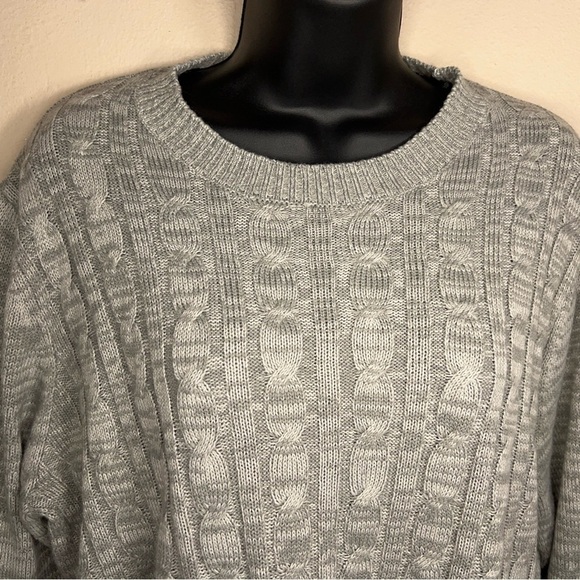 LARGE H&M DIVIDED GREY CABLE KNIT SWEATER WOMENS ACRYLIC ACADEMIA LONG SLEEVE - Picture 3 of 12
